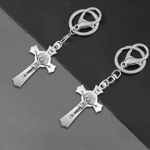 10Pcs Metal Saint Benedict Medals Cross Charm Rosary Center INRI Crucifix Pendant Beads DIY Catholic Jewelry Gifts Necklace Keychain for Men Women in Kuwait