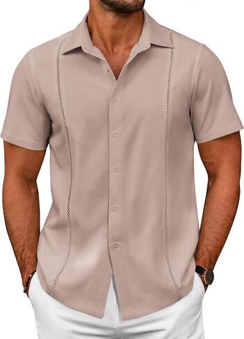 COOFANDY Mens Cuban Guayabera Shirts Short Sleeve Button Down Shirt Comfortable Summer Beach Shirts in Saudi Arabia
