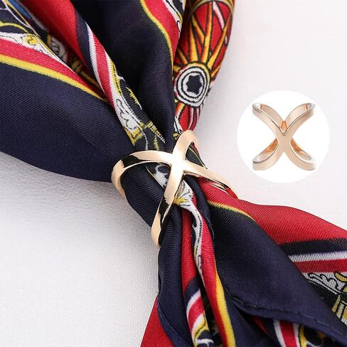 2 قطعة X على شكل وشاح حلقة مشبك بسيط جوفاء وشاح حريري المشبك كليب خواتم حامل المشبك ل منديل شال الفضة + الذهب in Kuwait