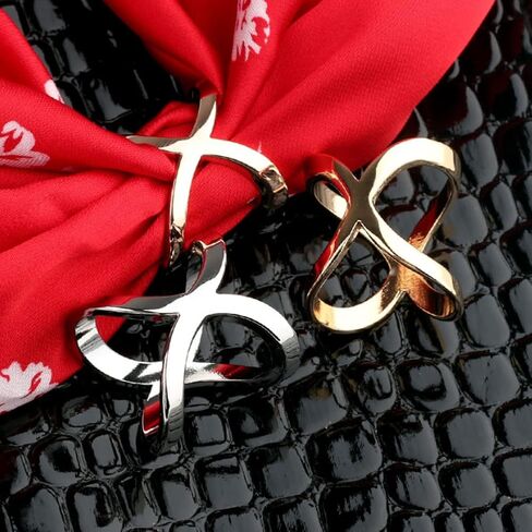 2 قطعة X على شكل وشاح حلقة مشبك بسيط جوفاء وشاح حريري المشبك كليب خواتم حامل المشبك ل منديل شال الفضة + الذهب in Kuwait