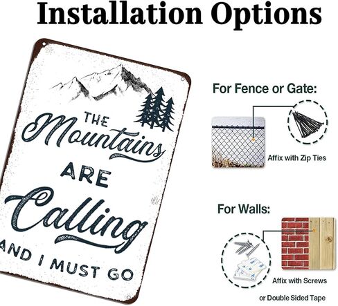 The Mountains Are Calling and I Must Go Metal Sign Vintage Metal Plaque Wall Art Funny Bar Cafe Home Retro Tin Metal Sign 8x12 Inch in Saudi Arabia