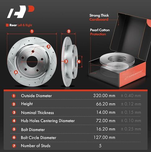 A-Premium 12.60 inch (320.00mm) Rear Drilled and Slotted Disc Brake Rotors + Ceramic Pads Kit Compatible with Select Jeep Models - Grand Cherokee 2005-2010, Commander 2006-2010, 6-PC Set in Saudi Arabia