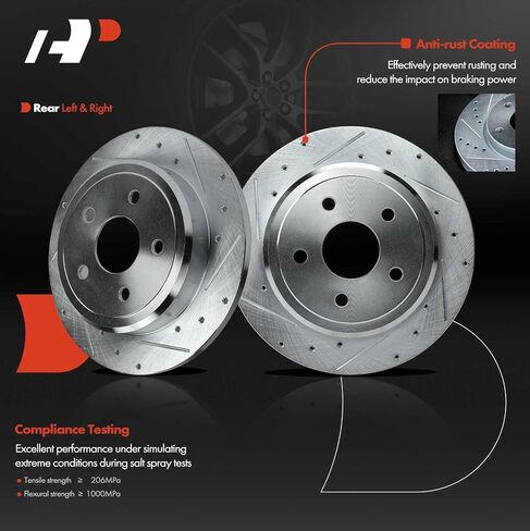 A-Premium 12.60 inch (320.00mm) Rear Drilled and Slotted Disc Brake Rotors + Ceramic Pads Kit Compatible with Select Jeep Models - Grand Cherokee 2005-2010, Commander 2006-2010, 6-PC Set in Saudi Arabia
