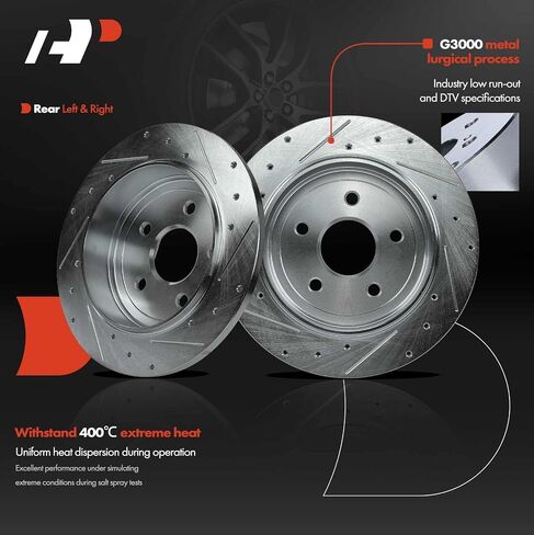A-Premium 12.60 inch (320.00mm) Rear Drilled and Slotted Disc Brake Rotors + Ceramic Pads Kit Compatible with Select Jeep Models - Grand Cherokee 2005-2010, Commander 2006-2010, 6-PC Set in Saudi Arabia