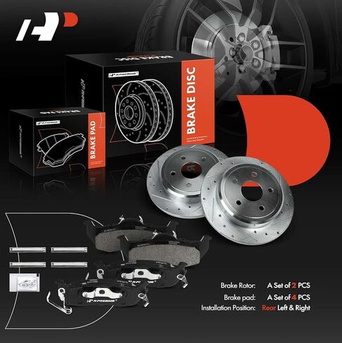 A-Premium 12.60 inch (320.00mm) Rear Drilled and Slotted Disc Brake Rotors + Ceramic Pads Kit Compatible with Select Jeep Models - Grand Cherokee 2005-2010, Commander 2006-2010, 6-PC Set in Saudi Arabia