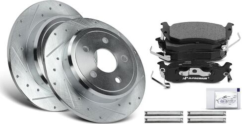 A-Premium 12.60 inch (320.00mm) Rear Drilled and Slotted Disc Brake Rotors + Ceramic Pads Kit Compatible with Select Jeep Models - Grand Cherokee 2005-2010, Commander 2006-2010, 6-PC Set in Saudi Arabia