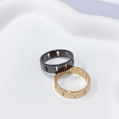 OIDIMS Cross Band Rings for Women Men Stainless Steel Hollow Wedding Bands Thumb Christian Lord's Prayer Cross Rings Fashion Comfort Fit Religious Jewelry Minimalist Promise Engagement Gift in Kuwait