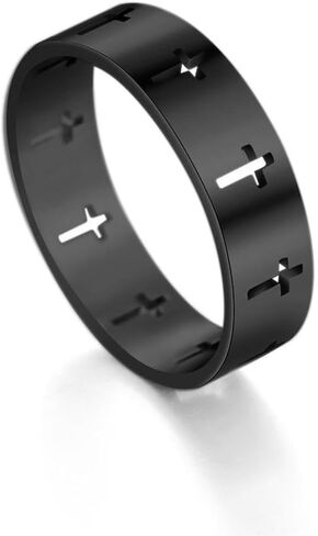 OIDIMS Cross Band Rings for Women Men Stainless Steel Hollow Wedding Bands Thumb Christian Lord's Prayer Cross Rings Fashion Comfort Fit Religious Jewelry Minimalist Promise Engagement Gift in Kuwait