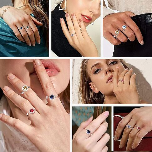 FOREVER QUEEN Birthstone Rings for Women 925 Sterling Silver Womens Month Ring Adjustable Ring Anniversary Birthday Mother's Day Jewelry Gift for Wife Mom Daughter Friend in Kuwait