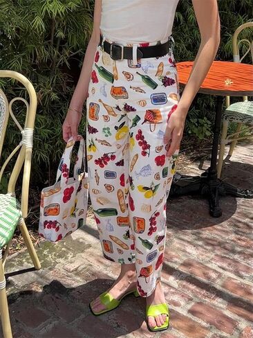 Alyweatry Women BUON Appetito Print Jeans High Waist Straight Leg Summer Fruit Tapas Print Denim Pants in Kuwait