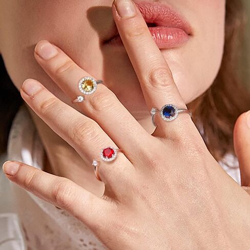 FOREVER QUEEN Birthstone Rings for Women 925 Sterling Silver Womens Month Ring Adjustable Ring Anniversary Birthday Mother's Day Jewelry Gift for Wife Mom Daughter Friend in Kuwait