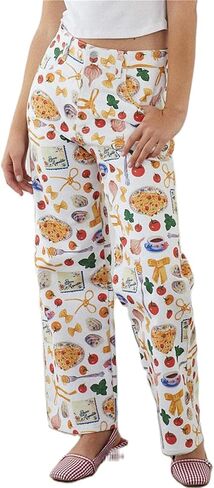 Alyweatry Women BUON Appetito Print Jeans High Waist Straight Leg Summer Fruit Tapas Print Denim Pants in Kuwait