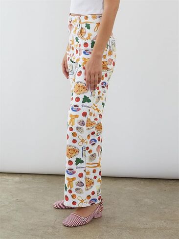 Alyweatry Women BUON Appetito Print Jeans High Waist Straight Leg Summer Fruit Tapas Print Denim Pants in Kuwait