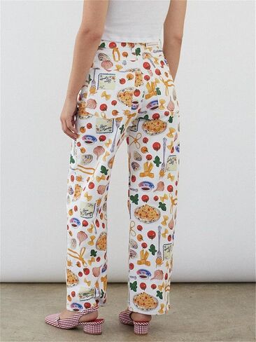 Alyweatry Women BUON Appetito Print Jeans High Waist Straight Leg Summer Fruit Tapas Print Denim Pants in Kuwait