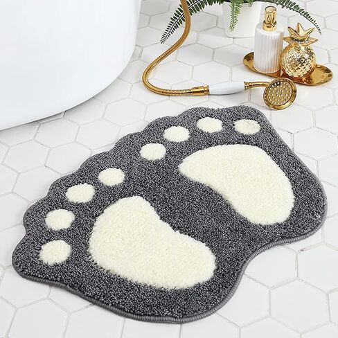 Bathroom Rugs Mats, Cute Paw Foot Shape Soft Microfiber Machine Washable Bath Mat Water Absorbent Non-Slip Mat for Bathroom Shower Room (Grey) in Kuwait