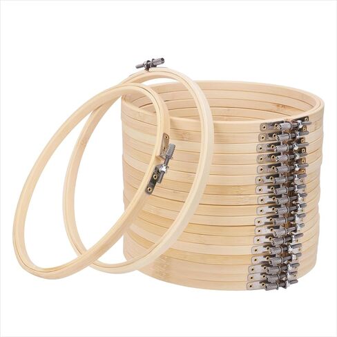 kukmakri Decorative Embroidery Hoop 16 PCS 12 inch - High-Quality Bamboo Cross Stitch Ring Hoops - Versatile, Eco-Friendly, and Durable for Art, Craft, and Needlework in Kuwait