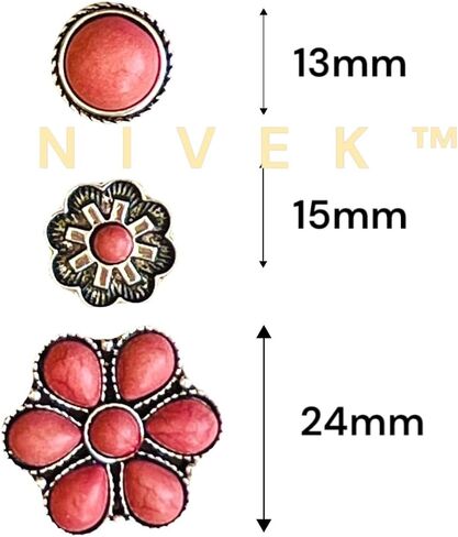 مجموعة NIVEK مكونة من 3 أقراط مرصعة باللون الفيروزي المرجاني فضية بلمسة نهائية عتيقة من زهرة بوهو الغربية المستديرة البوهيمية الجنوبية الغربية in Kuwait