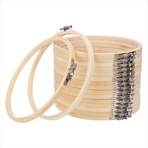 kukmakri Decorative Embroidery Hoop 16 PCS 12 inch - High-Quality Bamboo Cross Stitch Ring Hoops - Versatile, Eco-Friendly, and Durable for Art, Craft, and Needlework in Kuwait