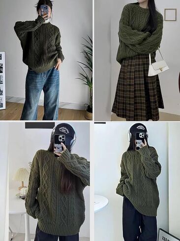 Vamtac Cable Knit Sweater Women Oversized Knitted Fall Long Sleeve Knit Beige Pullover Chunky Sweaters for Men in Saudi Arabia