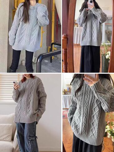 Vamtac Cable Knit Sweater Women Oversized Knitted Fall Long Sleeve Knit Beige Pullover Chunky Sweaters for Men in Saudi Arabia