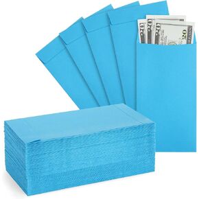 Okuna Outpost 100 Pack Small Blue Money & Coin Envelopes for Cash, Payroll, Savings, and Currency - 3.5 x 6.5 in, 100 GSM Cash Envelopes