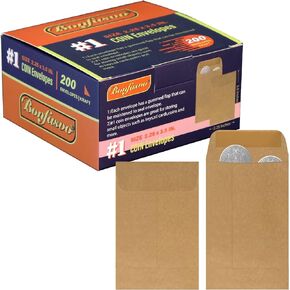 200 Pack #7 Kraft coin envelope 3.5 x 6.5 inches Kraft Envelopes Classic Small Parts Envelopes with Self Adhesive Gummed Flap for Coins Cash Credit Cards Seeds