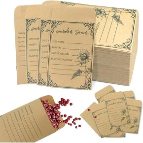 100 Pieces Seed Envelopes - Seed Packets Envelopes Self Adhesive Sealing Seed Saving Envelopes for Seed Storage 4.72 * 3.15 Inch Small Envelopes for Collection Vegetable Plants Garden Seeds