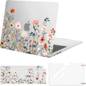 MOSISO Compatible with MacBook Air 13 inch Case 2024 2023 2022 M3 A3113 M2 A2681, Plastic Garden Flowers Hard Shell&Keyboard Cover&Screen Film Compatible with MacBook Air 13.6 inch Case, Black