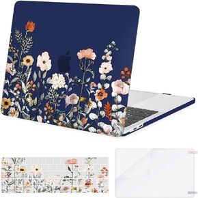 MOSISO Compatible with MacBook Pro 13 inch Case 2024, 20223, 2022-2016 M2 M1 A2338 A2251 A2289 A2159 A1989 A1708 A1706, Plastic Garden Flowers Hard Case&Keyboard Cover&Screen Protector, Black