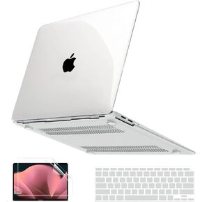 Anban Compatible with MacBook Air 13 inch Case M1 2022 2021 2020 2019 2018 Release A2337 A2179 A1932 Touch ID, Matte Plastic Laptop Hard Shell Case & 2 Keyboard Cover & Screen Protector, Hot Pink