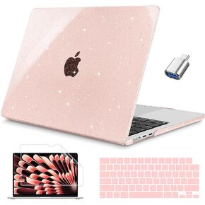 Mektron Case for MacBook Air 15 INCH 2025 M4 A3241 2024 M3 A3114 /2023 M2 A2941 Case with 15.3" Liquid Retina Display & Touch ID Cover, Plastic Hard Shell with Screen Protector, Glitter Pink