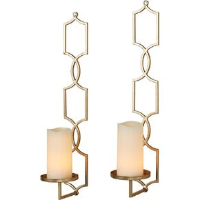 Touch of Class Callas Unique Chain Link Contemporary Openwork Brilliant Metal Wall Sconce Pair - Gold - Candle Holder Set for Bedroom, Bathroom, Living Room - Functional Lighting Pieces
