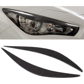 Carbon Fiber Front Headlight Eyebrows, Front Lamp Eye Lid Cover Trim Eyebrow Compatible with Infiniti Q50 2014-2019