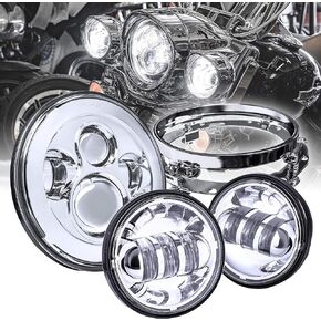 TRUE MODS 7" LED Headlight 4.5" Passing Light for Harley Davidson + Mounting Bracket [Chrome-Finish] [4500 lm] [Plug n Play] Touring Dyna Electra Glide Road King Softail Fatboy Road Glide Street Glide