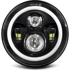 DOT 7 Inch Halo LED Headlight High/Low Beam, Motorcycle LED Headlight Projector Plug and Play 7'' round led Headlamp, 1PC Black