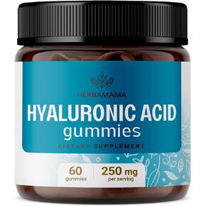 HERBAMAMA Hyaluronic Acid Gummies for Hair, Nails, Joints - Hyaluronic Acid Supplements w/Vitamin C for Skin Hydration, Reduced Wrinkles & Pigmentation - Skin Vitamins for Women & Men - 60 Chews