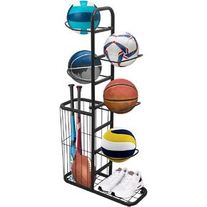 Cre Cra Sports Rack for Garage Basketball Ball Storage Rack Holder Freestanding Sport Equipment Organizer Innovative Indoor Removable Vertical Display Stand for Volleyball Football Tennis Baseball