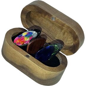MYLYWOO Sapele Guitar Pick Holder Set with 1 Rosewood Pick and 6 Celluloid Picks in 3 Thicknesses, Mini Wooden Jewelry Organizers, Wood Color knick-knacks, 3.35×1.77×1.58 inches Storages