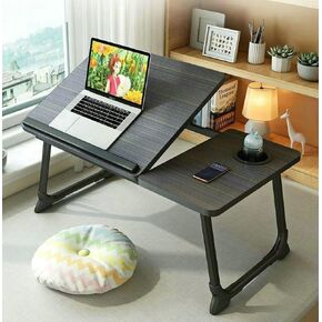 Cinica Laptop Desk Tray Bed Table, Adjustable Foldable Desk Notebook Stand Reading Holder with Cup Holder, Portable Table for Picnicing and Eating/Writing/Working on Bed/Couch/Sofa (Black)
