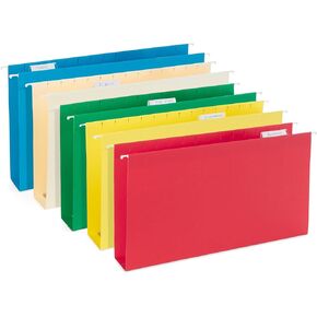 25 Blue Summit Supplies Legal Size Hanging File Folders - Assorted Colors, 2" Expansion, Legal Hanging File Folders for Filing Cabinet, 11PT Paper Stock with Tabs and Inserts Included