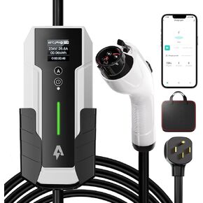 ANDEMAN المستوى 2 شاحن EV 32Amp، 7.68KW شاحن السيارة الكهربائية المحمولة 240V، SAE-J1772 وNEMA 14-50 التوصيل، الشحن المجدول، تيار قابل للتعديل، التطبيق الذكي، كابل 25 قدم للمركبات الكهربائية والهجينة in Kuwait