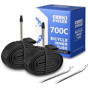 Corki Cycles Road Bike Tubes 700 x 23c 24c 25c 28c 30c 32c 35c 37c 38c 40c 42c 43c, 28" 700c Bike Tube, Presta/Schrader Valve 48mm / 60mm 2 Pack