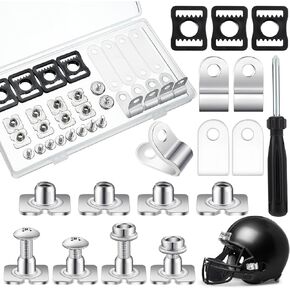 26 Pcs Helmet Repair Kit Include Helmet Chin Strap Screwdriver 4 Pcs R Shape Football Visor Clips 12 Screws with Nuts 4 Rubber Gaskets 4 Helmet Buckles, Hardware Kit for Youth Hockey Baseball Sports