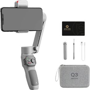 Zhi yun Smooth Q3 Combo 3-Axis Handheld Gimbal Stabilizer with Carry Bag for Smartphone Foldable Phone Gimbal Light Auto Inception Dolly-Zoom Time-Lapse Compatible with iPhone 14 13 Pro Max Android