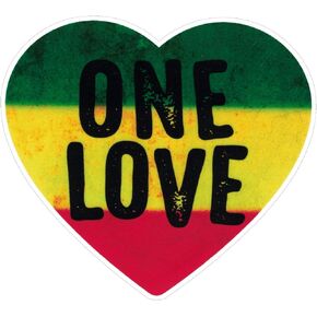 One Love Heart Reggae Rastafari Bob Marley Small Jamaican Bumper Sticker Hydro Bottle or Laptop Decal 3.5-by-4 Inches