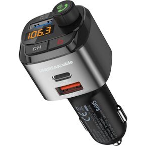 UNBREAKcable Bluetooth FM Transmitter for Car, Support QC3.0, 20W Wireless Bluetooth Radio Car Adapter Receiver MP3 Audio Music Player FM Transmitters, Type C PD20W Handsfree Call Car Charger