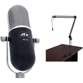 Heil Sound PR 77D Large-Diaphragm Dynamic Microphone (Purple) with BAI-2X Two-Section Broadcast Arm with Internal Springs and Integrated XLR Cable