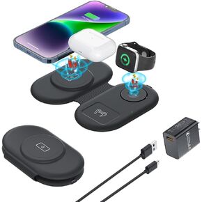 Wireless Charger for Samsung,RELAXYO Foldable 3 in 1 Fast Wireless Charging Pad Travel Station Compatible with S24 Ultra/S24+/S24/Flip/S23 Ultra/S22+/S21,Galaxy Watch 5 Pro/4/3/Active/LTE,Buds+