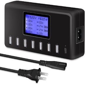 محطة شحن USB 60 وات 12 أمبير بـ 8 منافذ - شاحن محور USB متعدد المنافذ - شاشة LCD صغيرة الحجم - متوافقة مع iPhone iPad Samsung Kindle Tablet Bluetooth Earbuds والمزيد in Kuwait