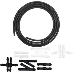 Osilly Windshield Washer Hose Kit, 4 Meter Wash Fluid Tubing with 12 Pcs Hose Connectors, Compatible with Most Car Water Nozzles Installation, Universal Auto Replacement Parts
